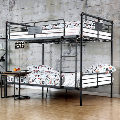 Metal Full Over Full Bunk Bed in Antique Black