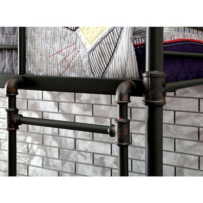 Metal Full Over Full Bunk Bed in Antique Black