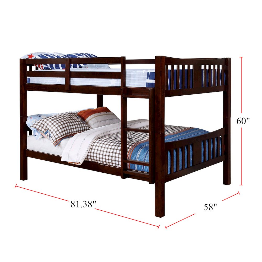 Wooden Full Over Full Bunk Bed in Dark Walnut