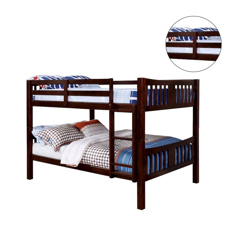 Wooden Full Over Full Bunk Bed in Dark Walnut