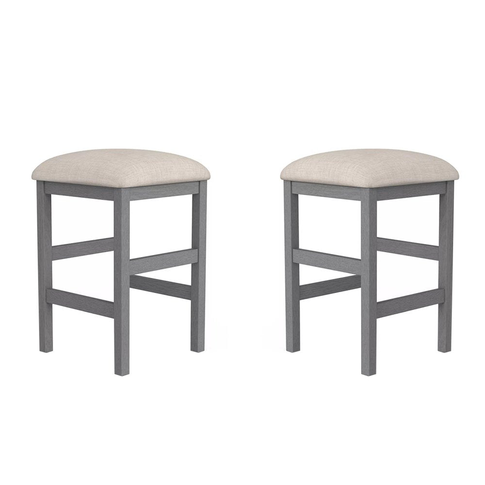 Set of 2 Counter Height Stools in Light Gray and Beige