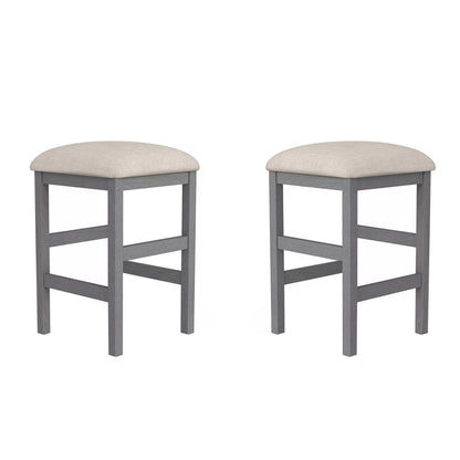 Set of 2 Counter Height Stools in Light Gray and Beige