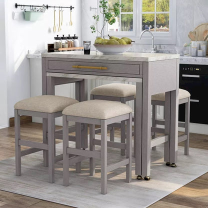 Set of 2 Counter Height Stools in Light Gray and Beige