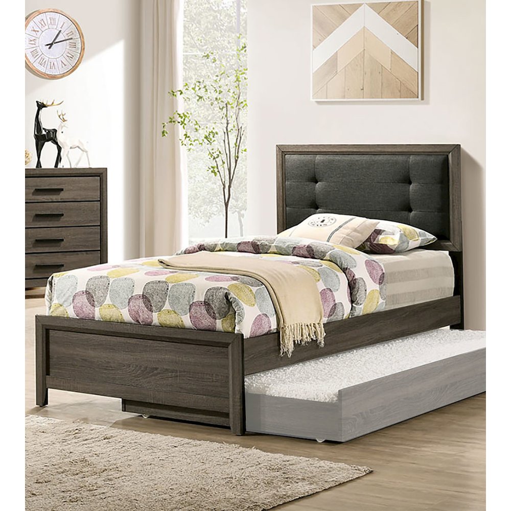 Full Size Bed With Button Tufted Headboard, Gray and Charcoal