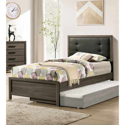Full Size Bed With Button Tufted Headboard, Gray and Charcoal