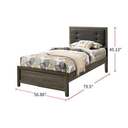 Full Size Bed With Button Tufted Headboard, Gray and Charcoal