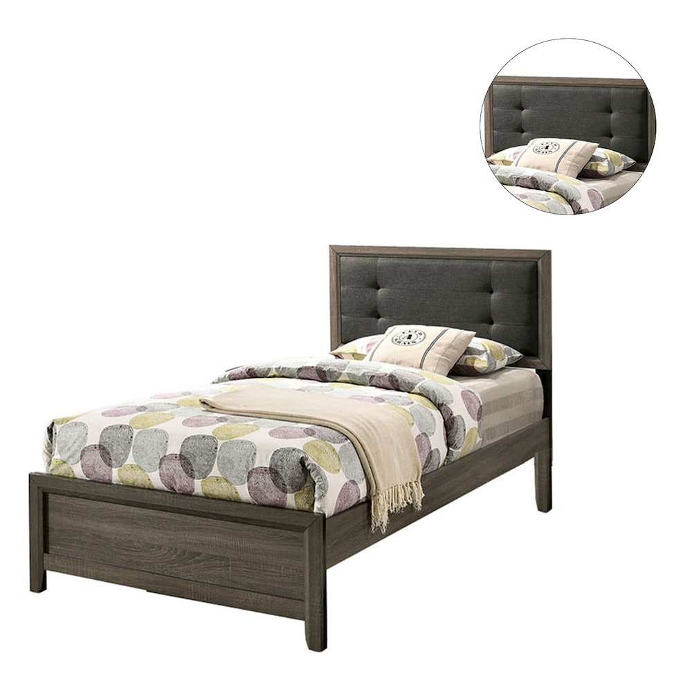Full Size Bed With Button Tufted Headboard, Gray and Charcoal