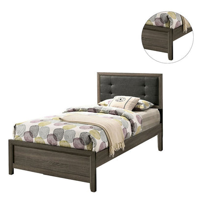 Full Size Bed With Button Tufted Headboard, Gray and Charcoal