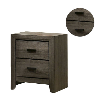 2 Drawers Wooden Nightstand With Black Rectangular Pulls, Gray
