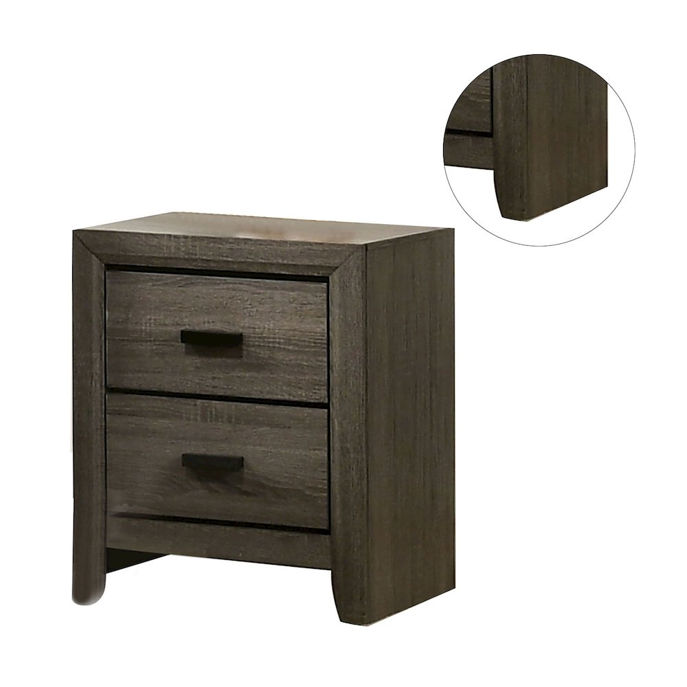 2 Drawers Wooden Nightstand With Black Rectangular Pulls, Gray