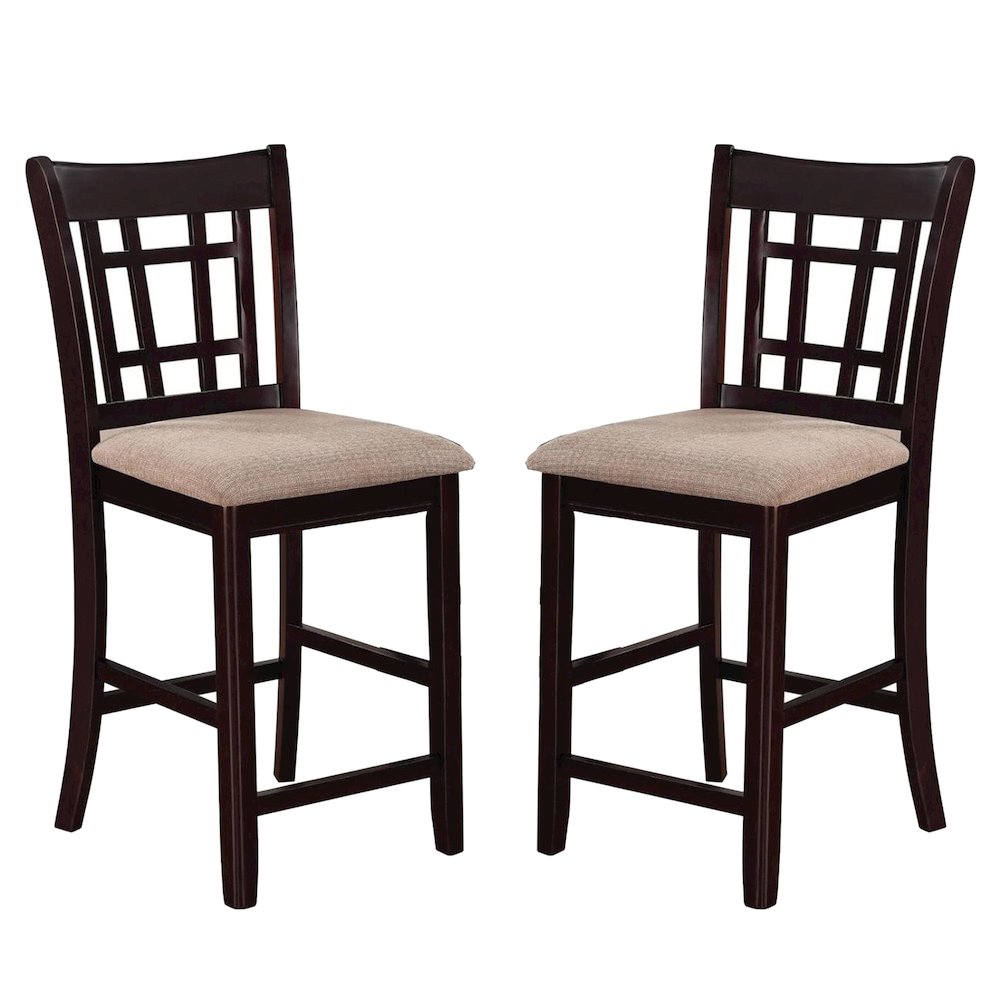Set of 2 Counter Height Stools in Tan and Espresso