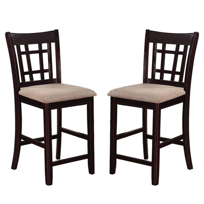 Set of 2 Counter Height Stools in Tan and Espresso