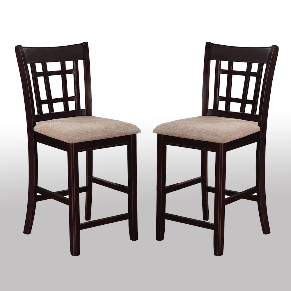 Set of 2 Counter Height Stools in Tan and Espresso