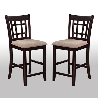 Set of 2 Counter Height Stools in Tan and Espresso