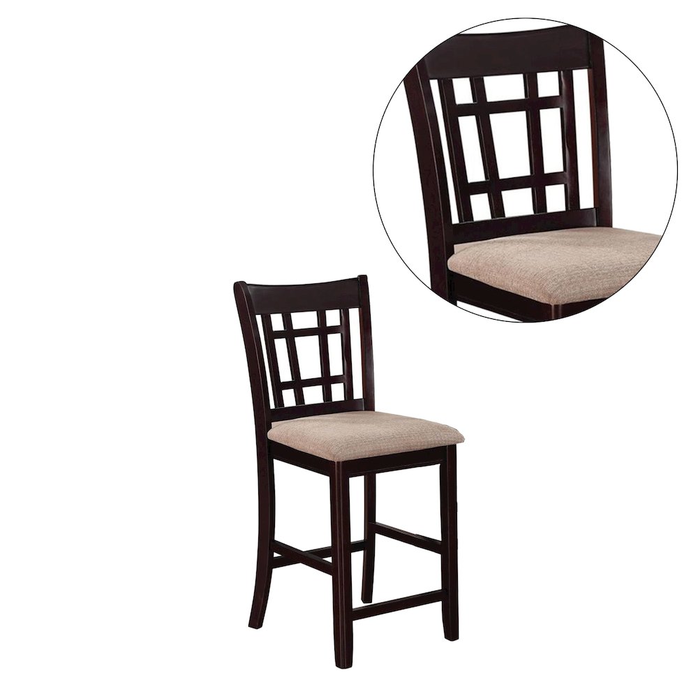 Set of 2 Counter Height Stools in Tan and Espresso