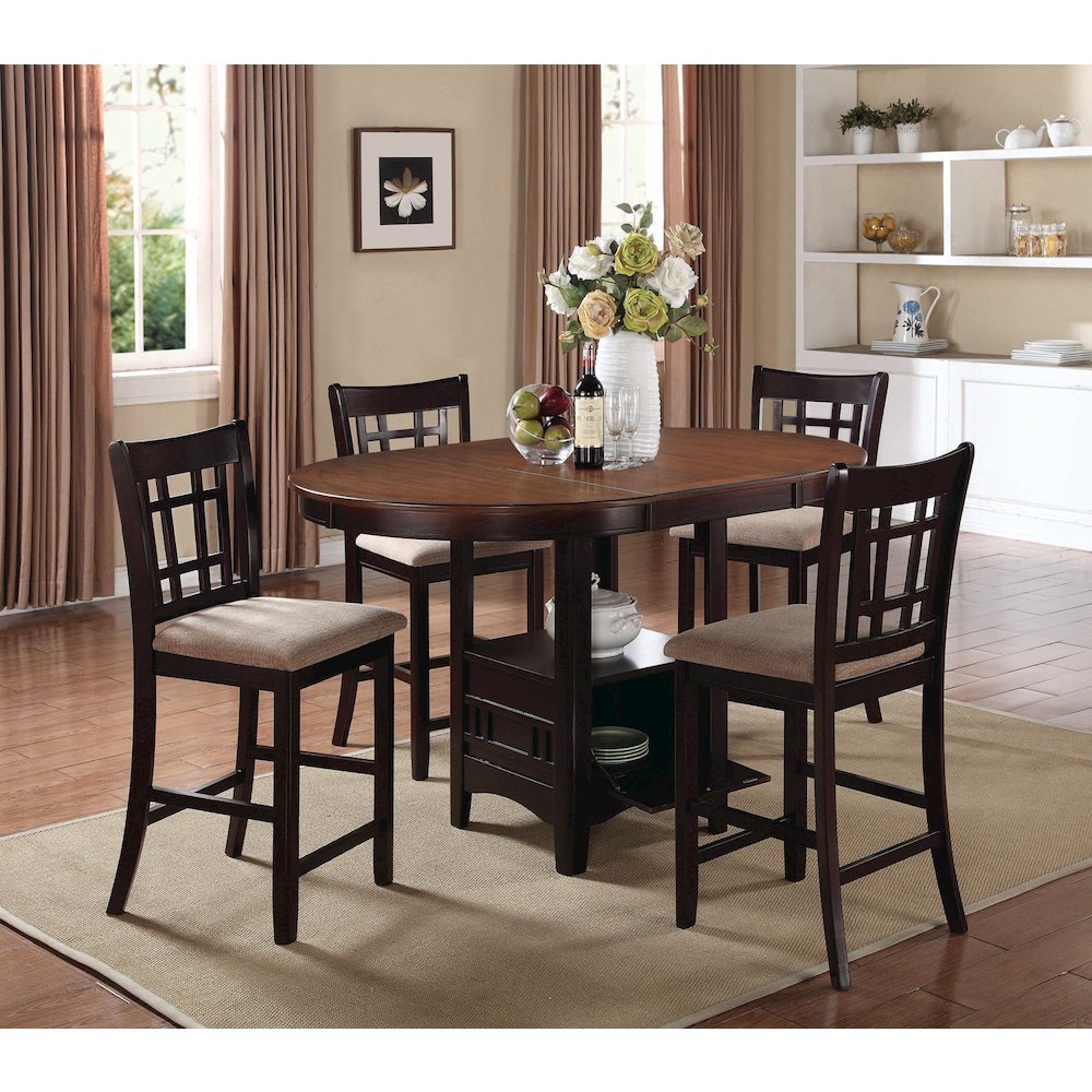 Set of 2 Counter Height Stools in Tan and Espresso