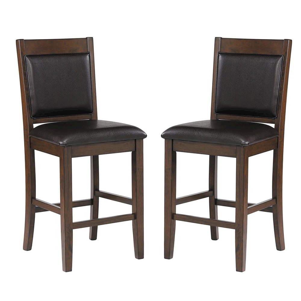 Set of 2 PU Counter Height Chair in Walnut and Brown