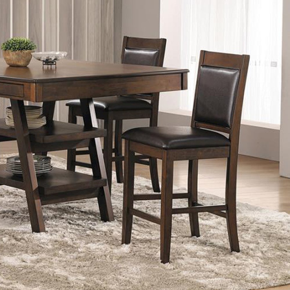 Set of 2 PU Counter Height Chair in Walnut and Brown