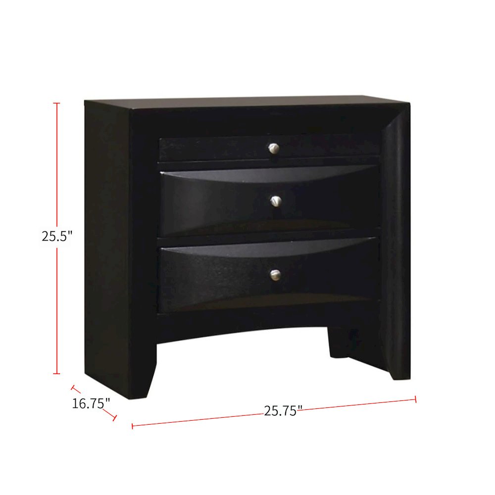 Wood Nightstand with 2 Drawers in Black