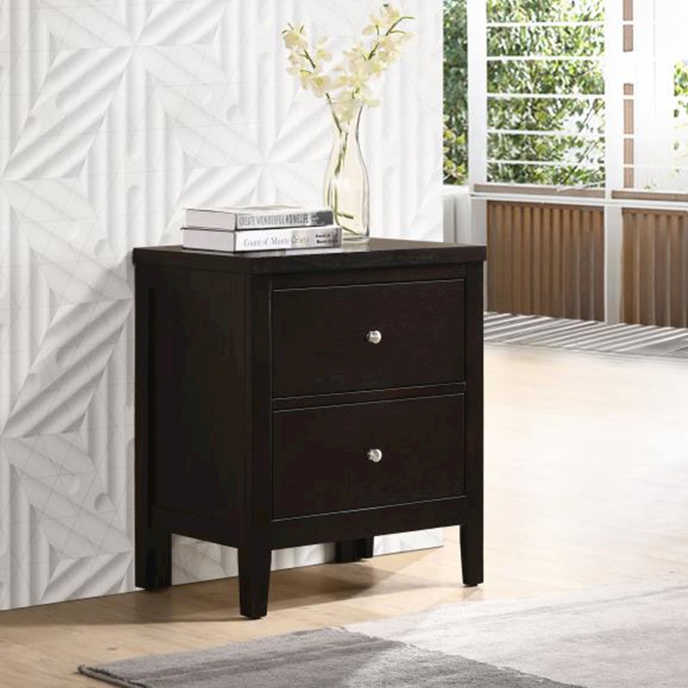 Wood Nightstand with 2 Drawers in Cappuccino