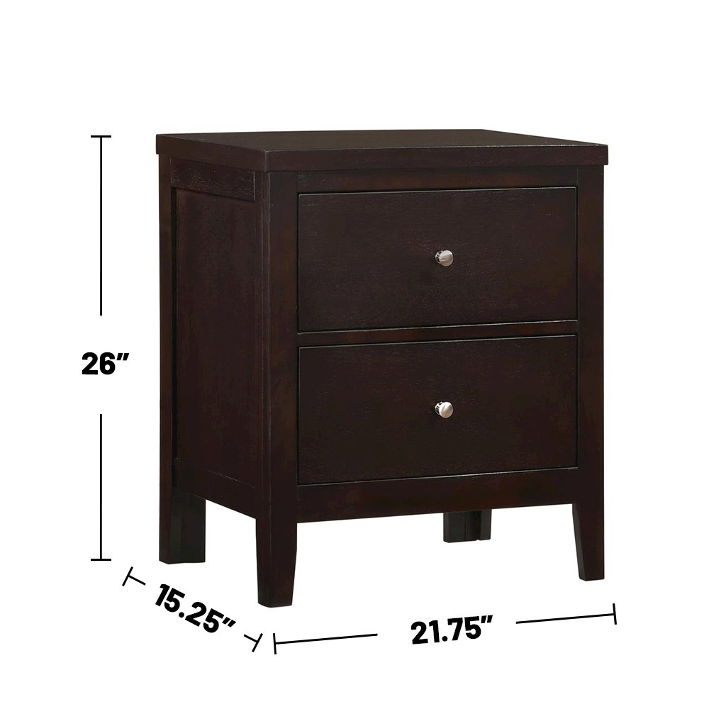 Wood Nightstand with 2 Drawers in Cappuccino