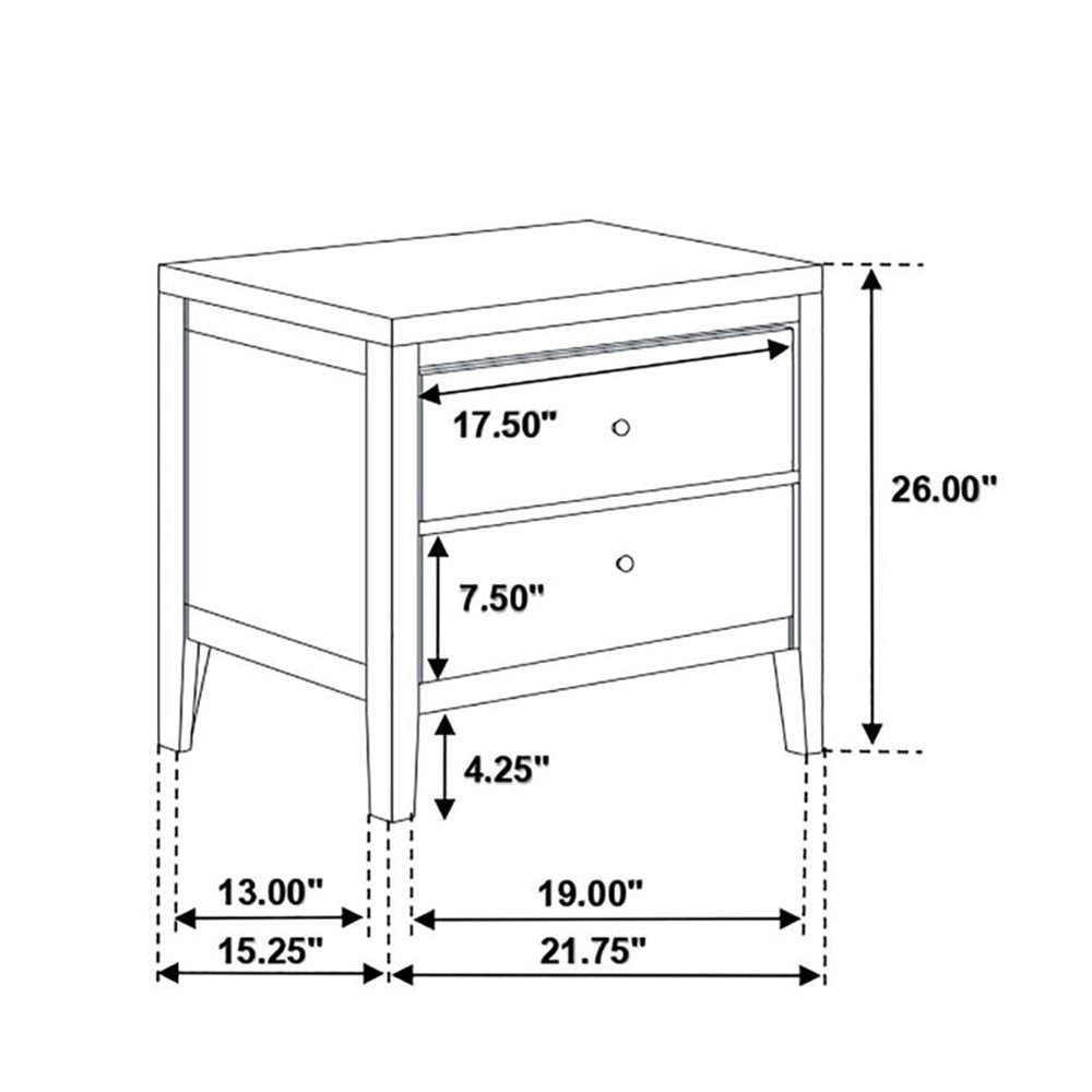 Wood Nightstand with 2 Drawers in Cappuccino