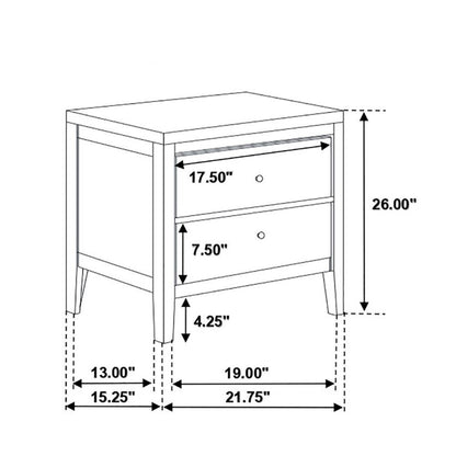 Wood Nightstand with 2 Drawers in Cappuccino