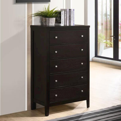 Wood Chest with 5 Drawers in Cappuccino