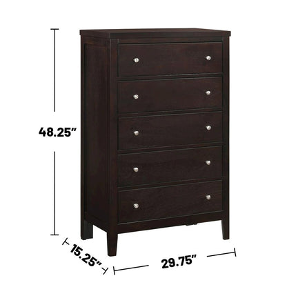 Wood Chest with 5 Drawers in Cappuccino