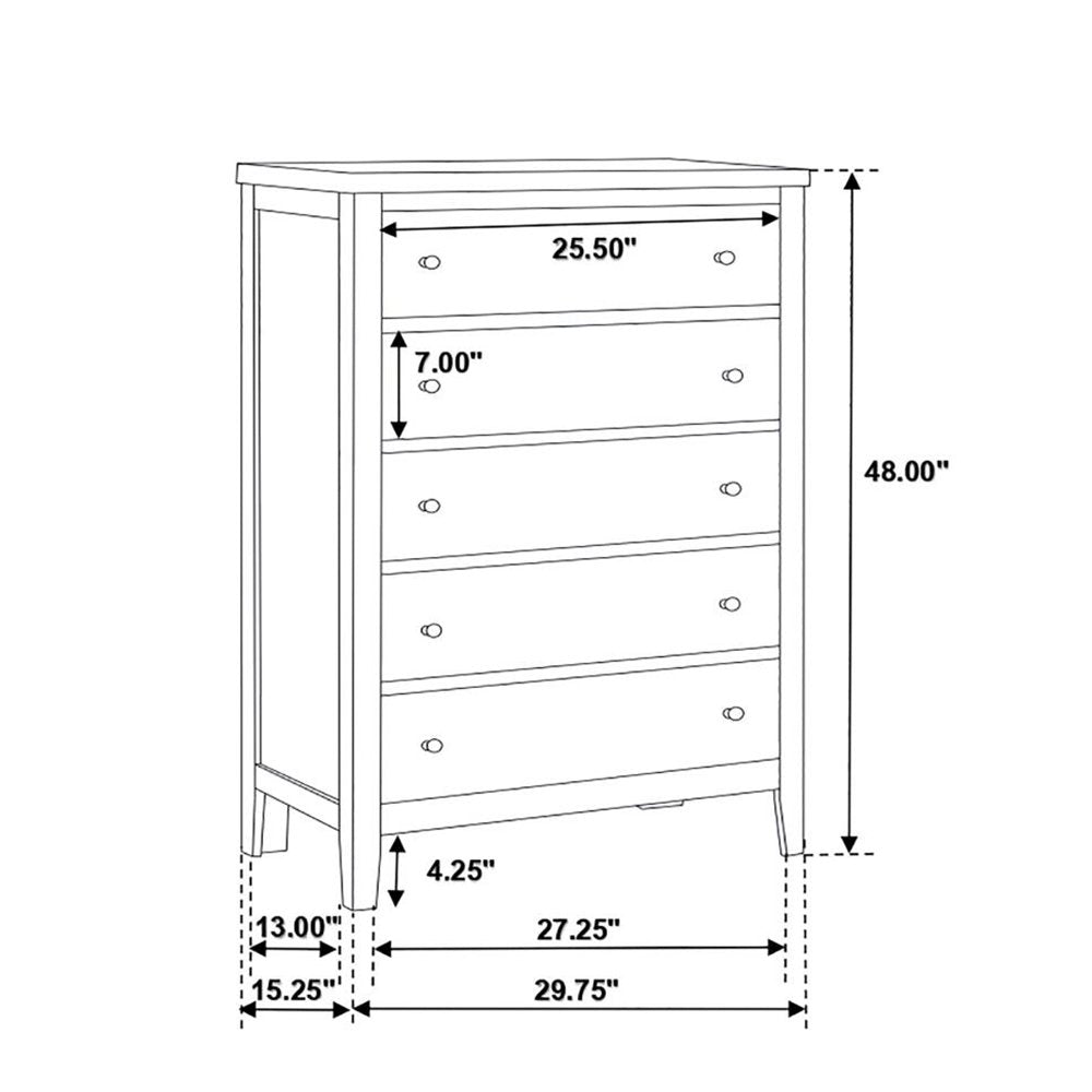 Wood Chest with 5 Drawers in Cappuccino