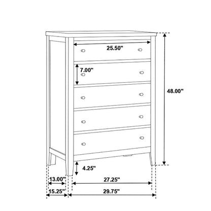 Wood Chest with 5 Drawers in Cappuccino