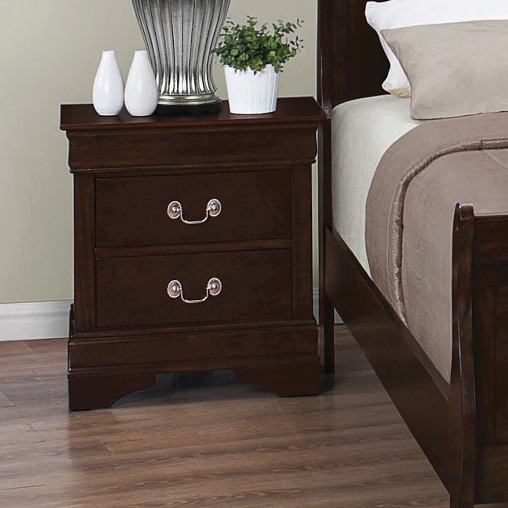 Wood Nightstand with 2 Drawers in Cappuccino