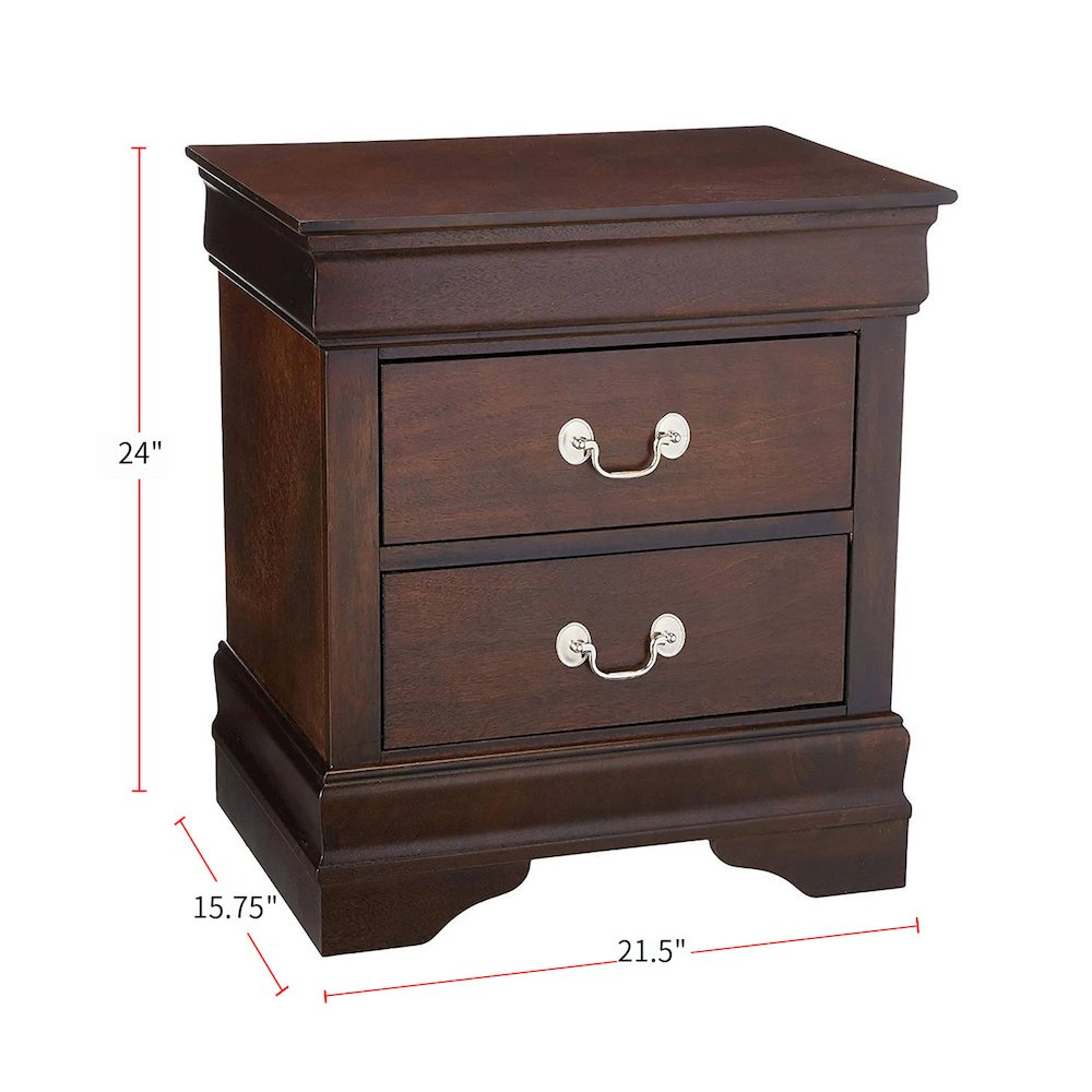 Wood Nightstand with 2 Drawers in Cappuccino