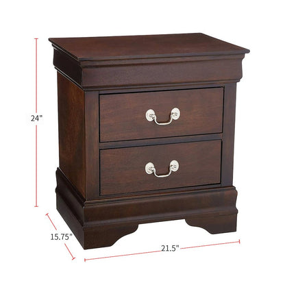 Wood Nightstand with 2 Drawers in Cappuccino