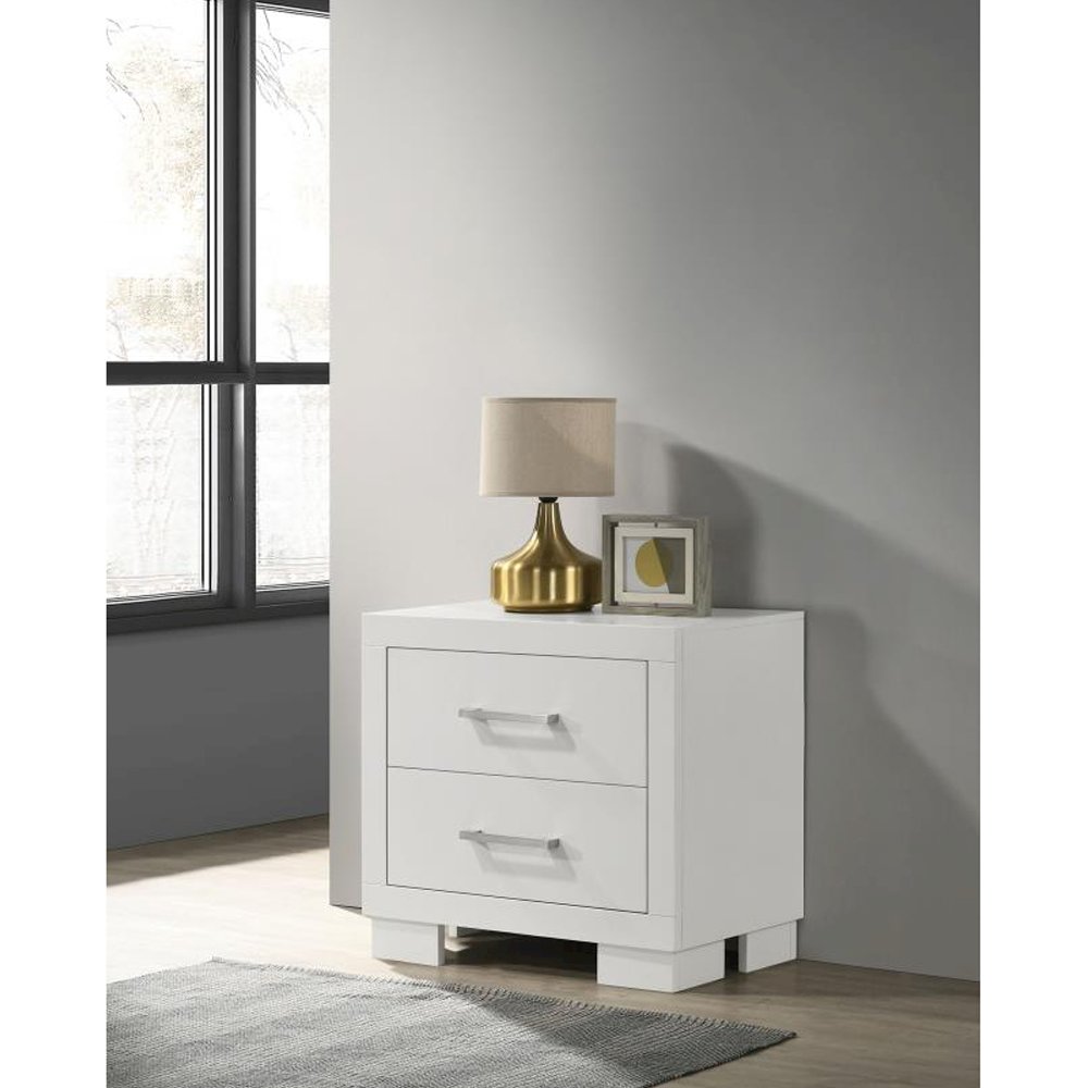 Wood Nightstand with 2 Drawers in White