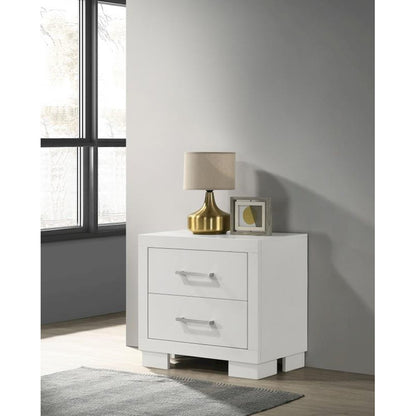 Wood Nightstand with 2 Drawers in White