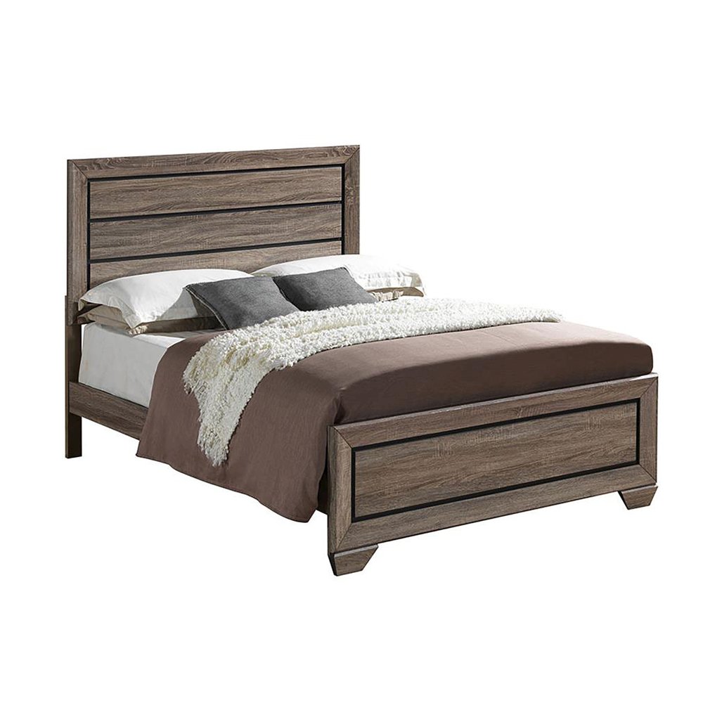Wooden Queen Bed in Washed Taupe Finish