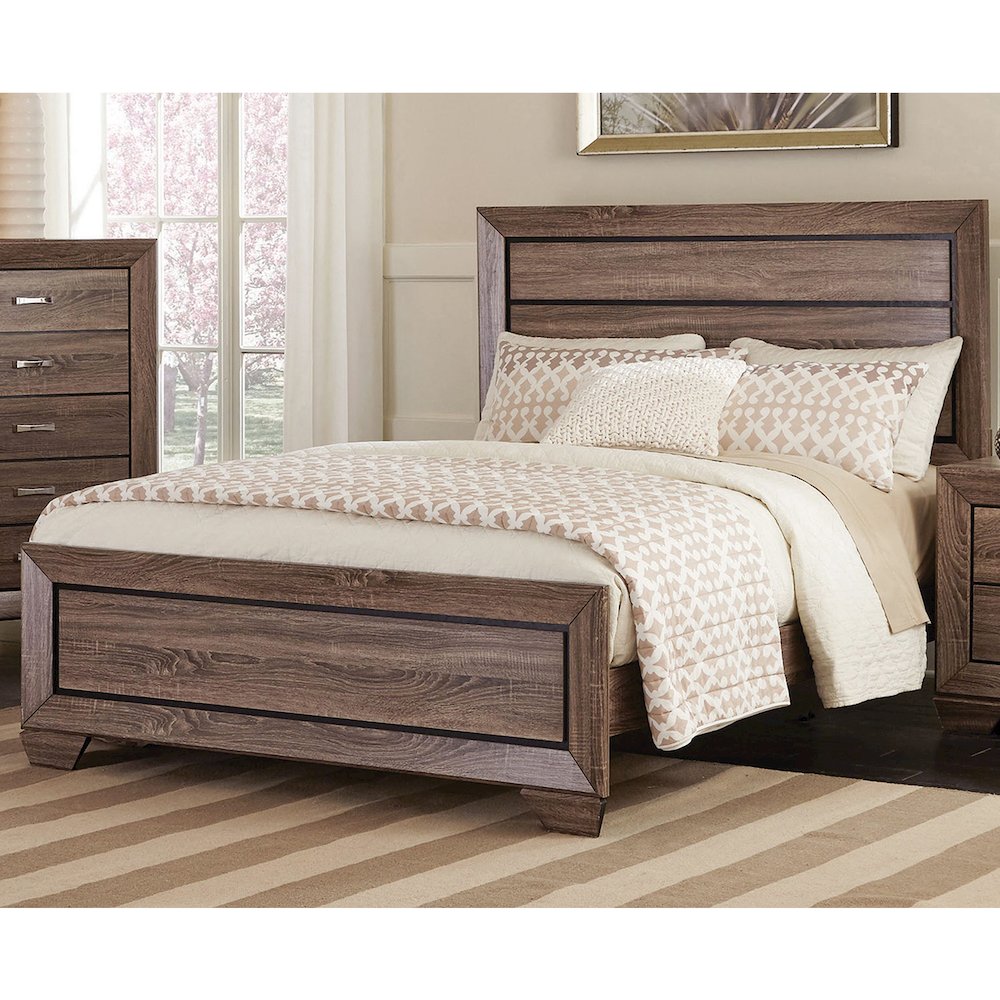Wooden Queen Bed in Washed Taupe Finish