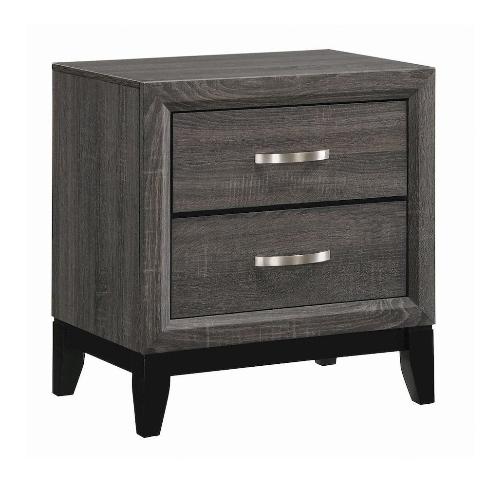 2 Drawers Nightstand in Grey Oak And Black
