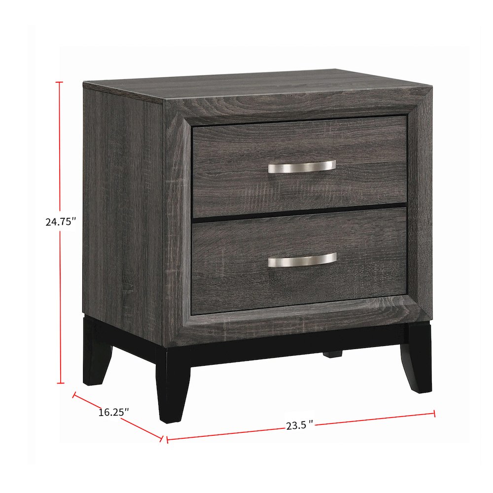 2 Drawers Nightstand in Grey Oak And Black