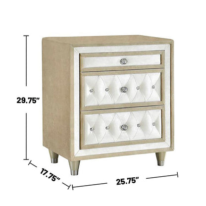 3 Drawers Velvet Nightstand in Ivory and Camel