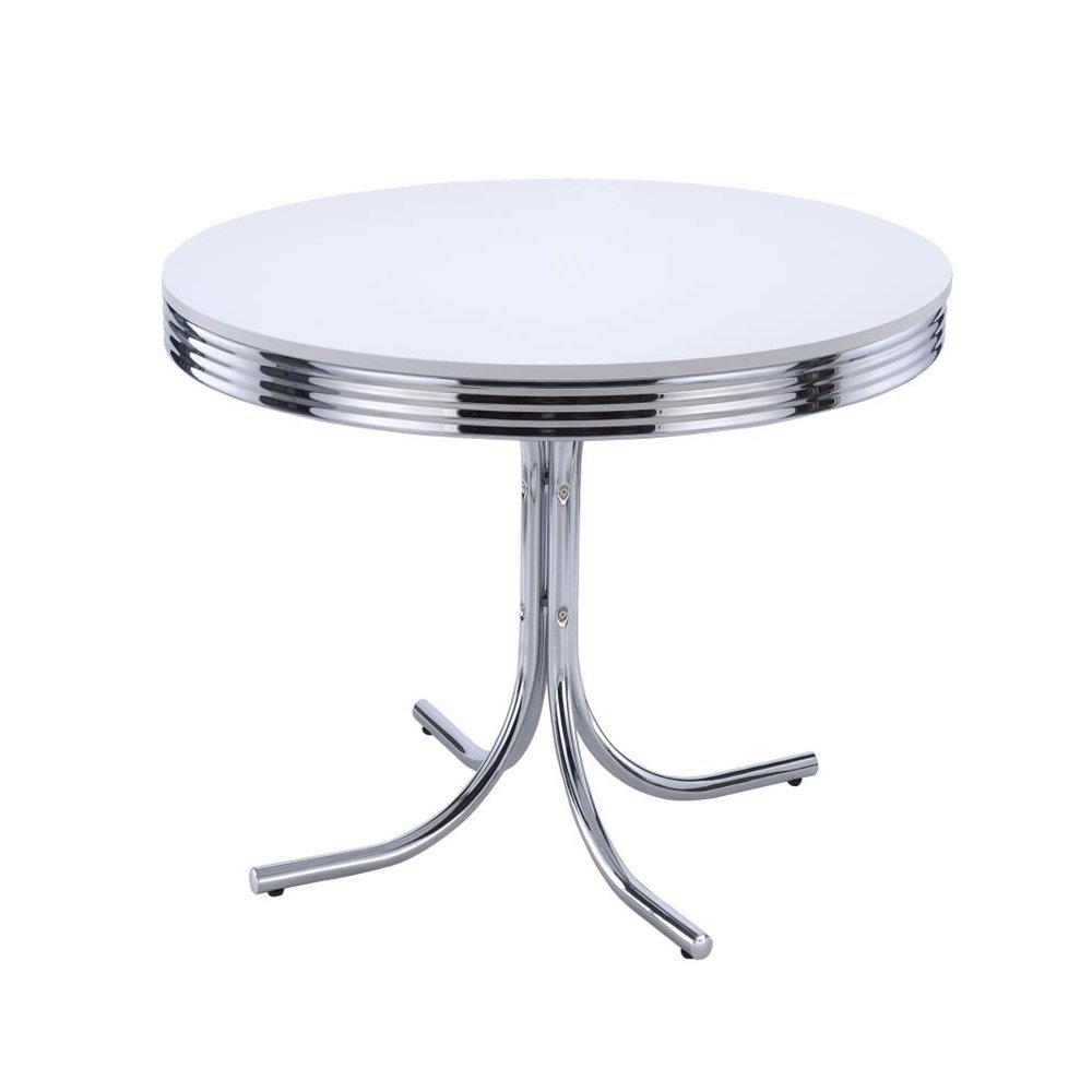 Round Dining Table, White and Chrome