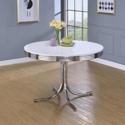 Round Dining Table, White and Chrome
