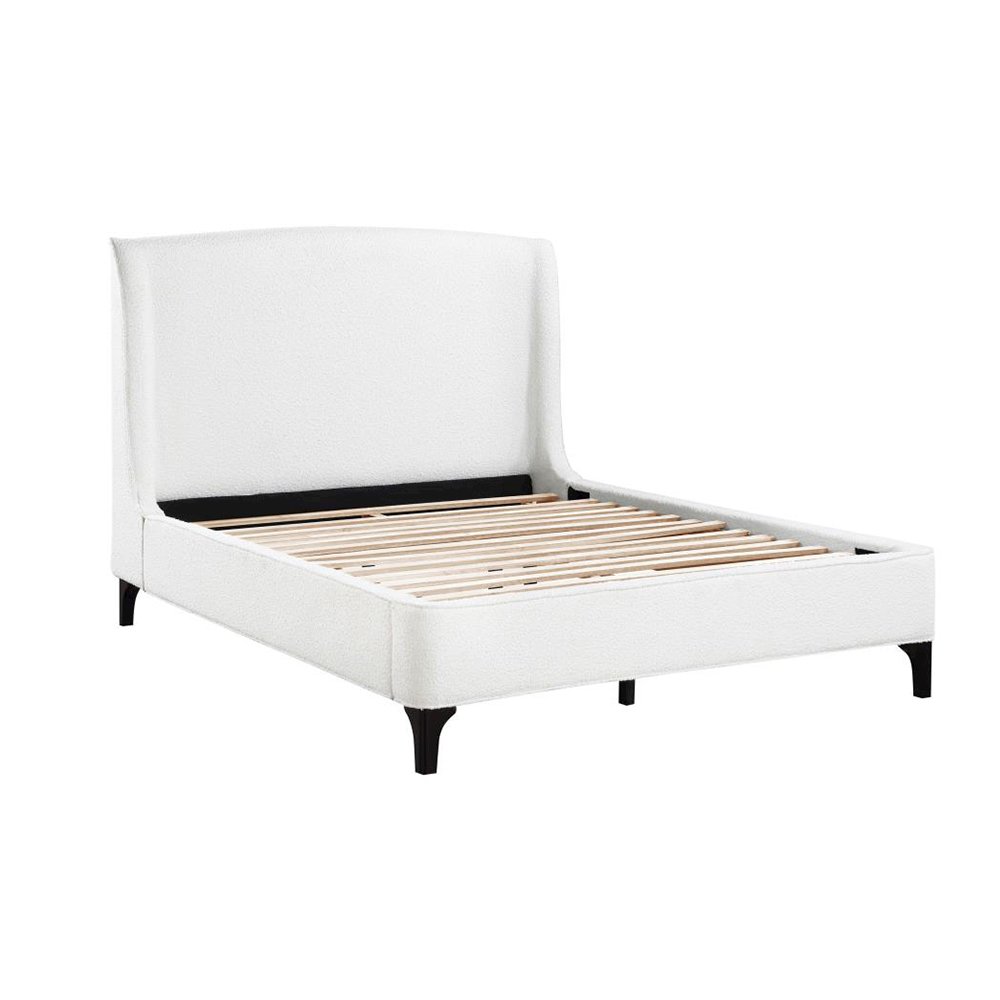 Upholstered Curved Headboard Eastern King Platform Bed in White and Black
