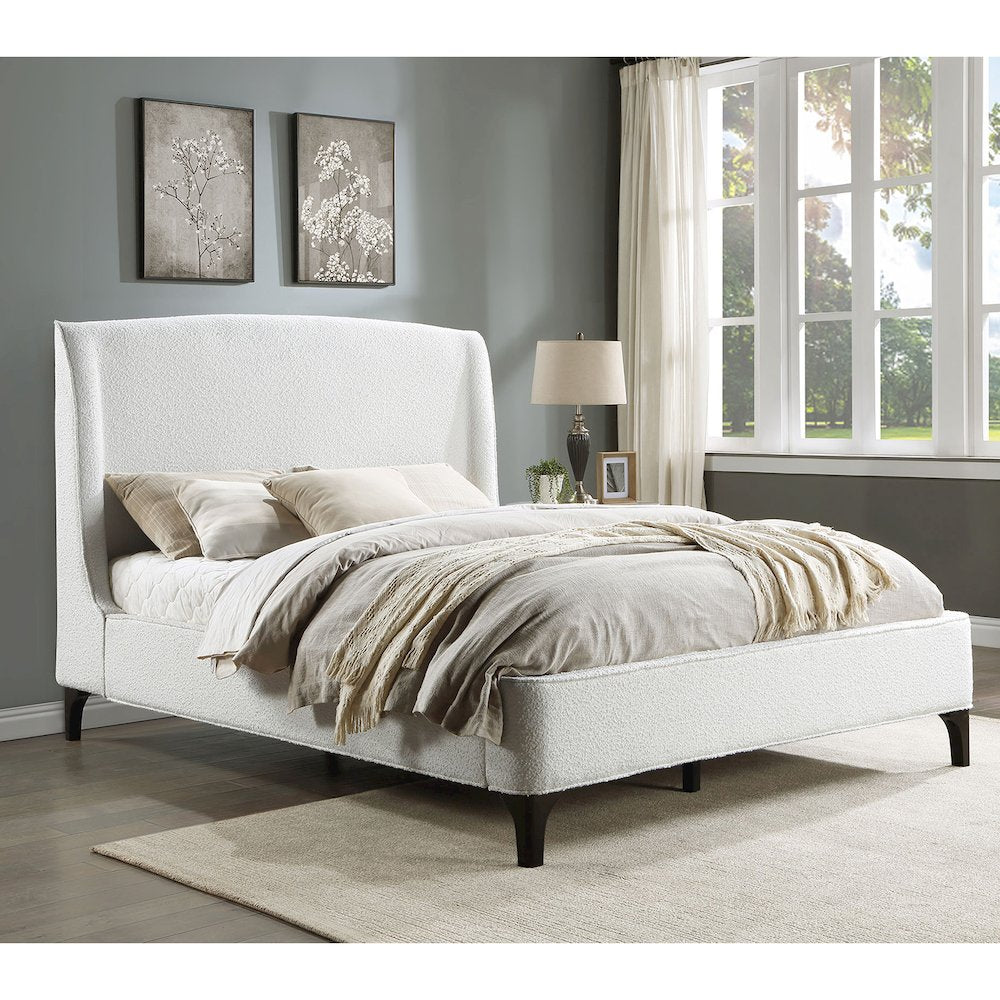 Upholstered Curved Headboard Eastern King Platform Bed in White and Black