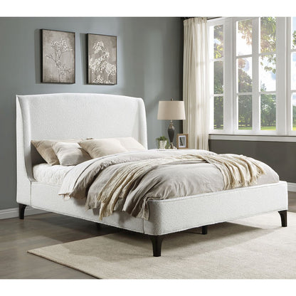 Upholstered Curved Headboard Eastern King Platform Bed in White and Black
