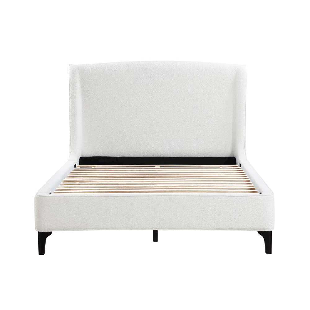 Upholstered Curved Headboard Eastern King Platform Bed in White and Black