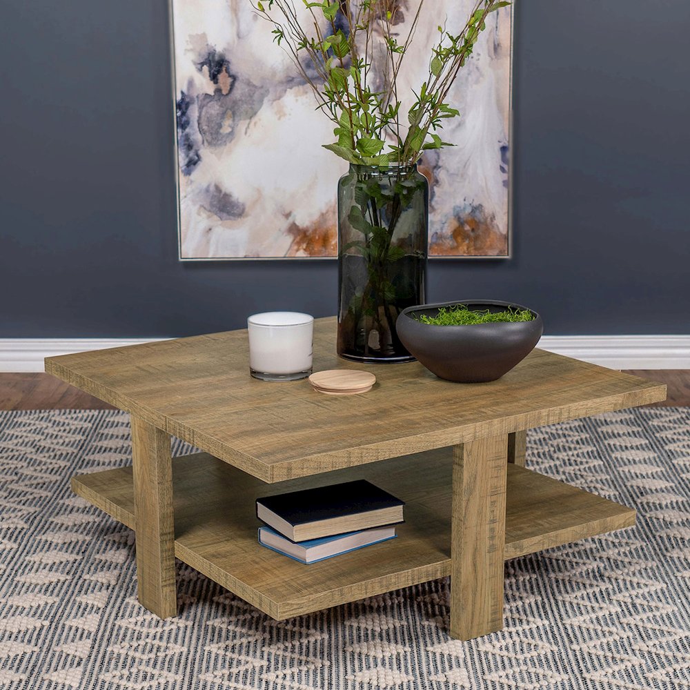 Square Wooden Coffee Table with 1 Shelf in Mango