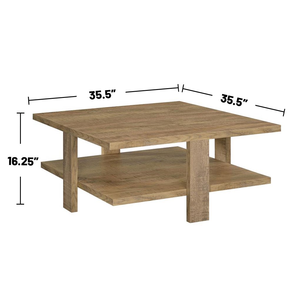 Square Wooden Coffee Table with 1 Shelf in Mango