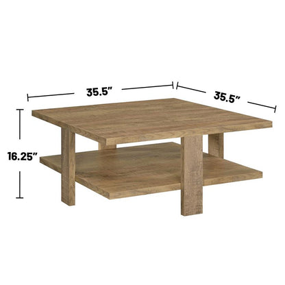 Square Wooden Coffee Table with 1 Shelf in Mango